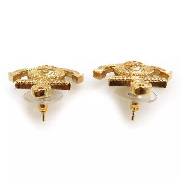 Auth CHANEL CC Logo Anchor Motif Pierce Earrings Gold Metal - e59844i - Picture 4 of 8